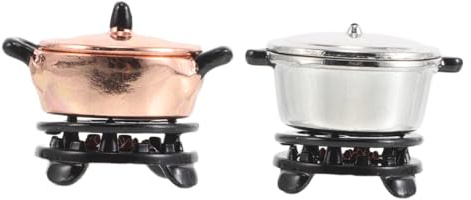 TOBBOMEY 2 Ensembles Accessoires de Cuisine Miniature pour Poupées Ustensiles Vintage avec Poêle et Réchaud pour Décoration de Maison de Poupée et Doré