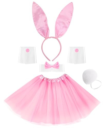 Kit D'accessoires de Lapin pour Femme,5 Pièces Costume de Lapin Set Bandeau d'Oreille de Lapin Accessoires de Costume pour Adultes et Enfants, pour Halloween Pâques Noël Cosplay Fetes