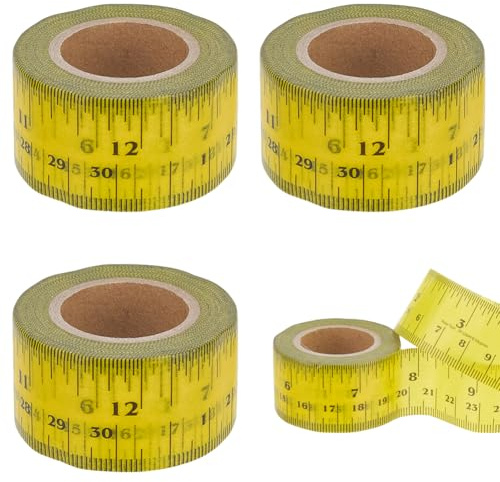 WEBEEDY 4 Rolls Adhesive Measuring Tape 30.5cm/12'' Repeating Self-Adhesive Ruler Tapes, 2.5cm Wide Dual Metric Flexible Measuring Tape for DIY Sewing Craft Woodworking Home Office Use