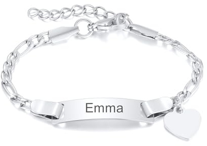 Gamtic Bracelet Personnalisé Prénom pour Filles Bébé - Mignon Charms Bracelets Cerises Fraises Coeur Papillon Chaine Réglable Bijoux Enfant Cadeaux Baptême Naissance Anniversaire (3. Argent, Coeur)