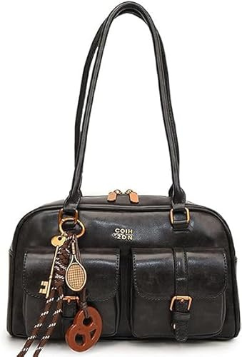 RuiDay Sac à main vintage pour femme, Sac multipoches, Sac à bandoulière cuir, Sac D'épaule Mode Travail bureau Shopping Voyage Elégant Sac messager (Noir - A)