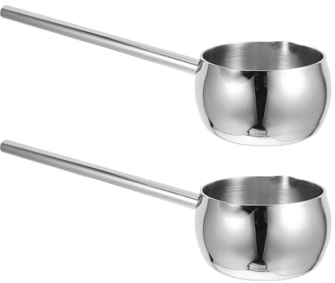 Homoyoyo 2 Piezas Mini Cazo Acero Inoxidable para Calentar Mantequilla y Aceite con Cucharón Diseño Compacto y Resistente para Cocina y Camping