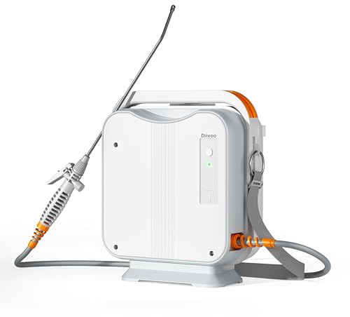 Diivoo 1,35 gallon/5L batteridriven spruta, 7,4V 2000mAh*2 elektrisk tryckspruta med 2 justerbara munstycken, infällbar lans, uppladdningsbar för gräsmatta, trädgård, gård