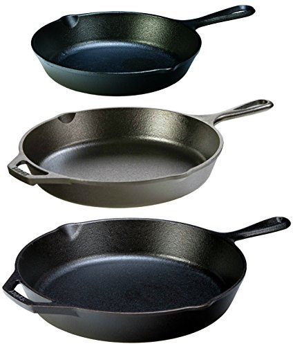 Lodge Seasoned Cast Iron 3 Skillet Bundle. 12 Inches and 10.25 Inches with 8 Inch Set of 3 Cast Iron Frying Pans
