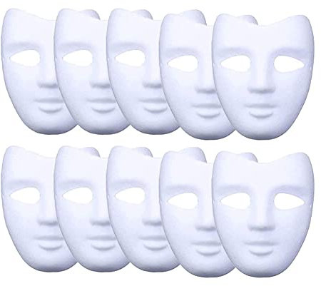 meioro DIY White Rigid Paper Mask Pulp Blank Hand Painted Mask, Anime Half Face Cat Fox Masks, Personality Creative Design Men Full Face Mask For Masquerade, Carnival, Classroom Art (5Pcs,V Face)