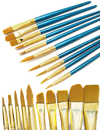 HOMETOOLS.EU® 10er Pinsel-Set, Aquarell-Pinsel Wasser-Farben mit blauem Griff, 10-teilig