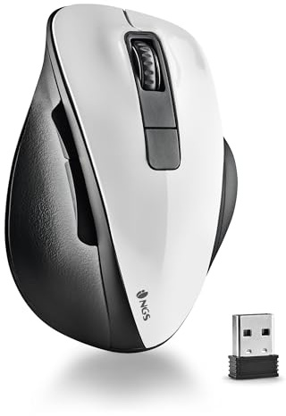 NGS Bow White - Souris sans Fil RF 2,4Ghz, Souris Optique Wireless 800/1200/1600dpi pour Ordinateur, Scroll + 5 Boutons, Ergonomie Droitiers, Blanc