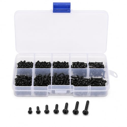 Selbstschneidende Schrauben - 400 Stk. Schwarz M2 / M2.6 Linsenkopf-Selbstschneidende Schrauben-Set-Sortiment Kohlenstoffstahl Schrauben für Kunststoff Holz Weichmetall