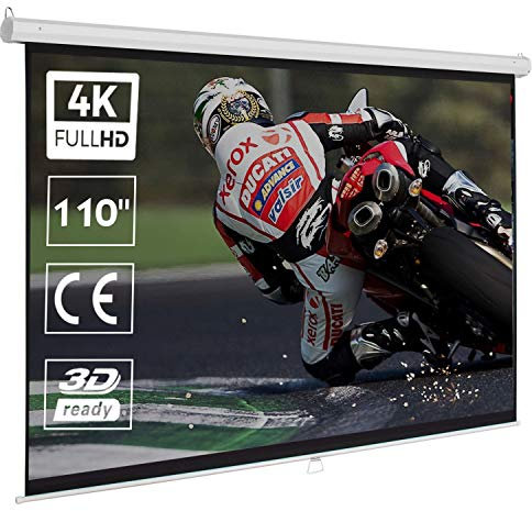Pantalla de proyeccion Manual Luxscreen 110 Pulgadas 16:9, área Visible Blanca Mate de 243 x 138cm, cajetin de 258cm, Borde Negro para Ganancia de Contraste, Compatible con 4K