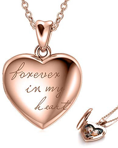 LONAGO 925 Sterling Silber Herz Medaillon Halskette die Fotos Personalisierte Bild Medaillon Halskette Schmuck Hält (Rose für immer in meinem Herz Medaillon+Foto)