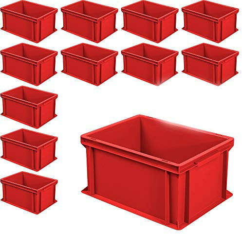 BRB 12x Euro-Stapelbehälter mit 2 Griffleisten, LxBxH 400x300x220 mm, 21 Liter, rot