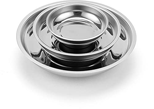 CASOMAN 3-Piece Round Magnetic Trays Set, 3 4 6, Stainless Steel Magnetic Parts Tray Set, Magnetic Tray Holder, for Socket Screw, Nuts, Bolts, Metal Parts, Strong and Durable