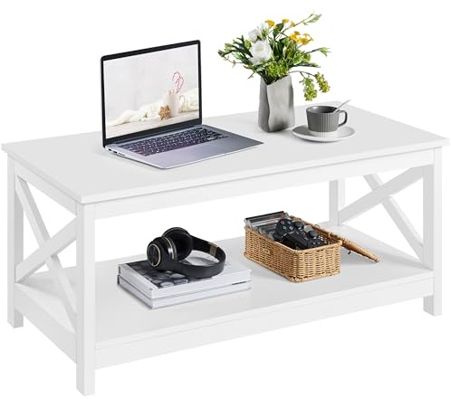 Yaheetech Tavolino da Caffè Tavolo Basso da Salotto 100x50x45 cm Bianco
