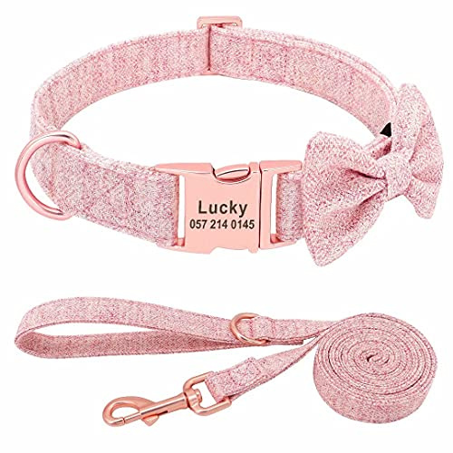 PET ARTIST Hundehalsbänder für Mädchen mit Abnehmbarer Fliege weich und bequem, niedliches Hundehalsband und Leine Set mit rotgoldener Schnalle, verstellbare Fliege für kleine mittelgroße große Hunde