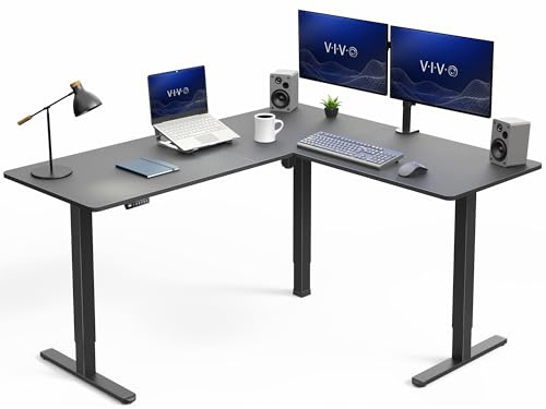 VIVO Corner Standing Desk, 63 x 55 inch Reversible L-Shaped Workstation, Electric Height Adjustment, Home, Office, and Reception Rooms, Black Table Top Black Frame, DESK-E3CTB