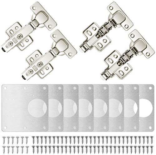 Neoteck 110° Full Overlay Cabinet Door Hinge Repair Plate Kit with Screws and Brackets for Cabinet Furniture Drawer Window Stainless Steel Repair Accessory