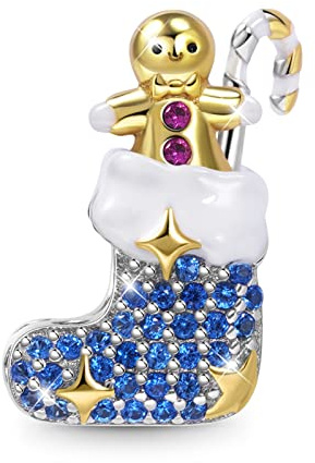 GNOCE Weihnachten Charm Bead Strumpf mit Lebkuchenmann und Zuckerstange Charms 925 Sterling Silber Schmuck Geschenk für Frauen Mädchen Tochter Fit Armband/Halskette