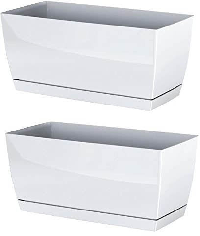 WELL HOME MOBILIARIO & DECORACIÓN 2X Jardinera de plastico Coubi Case P en Color Blanco 29 (Largo) x 14,2 (Ancho) x 13,6 (Altura) cm