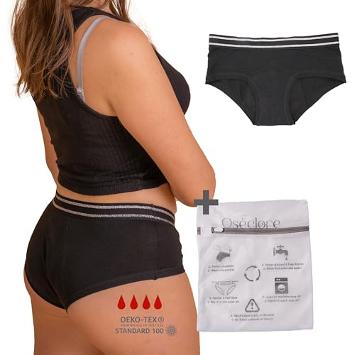 Oséclore periodenunterschwäsche mädchen - Teenager - Ultra Saugfähig - Mittlerer Fluss - Menstruation - Waschbar und Wiederverwendbar - Bio-Baumwolle & Bambus Oeko-TEX