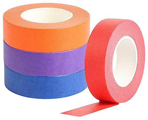 PEAKTOP 4 Rollen Farbe Klebeband Dekoratives, 19mmx20m Colored Masking Tape Rainbow Klebeband, Bunt Washi Tape Breit für Kunsthandwerk, Beschriftung, Kunst - Orange Blau Lila Rot