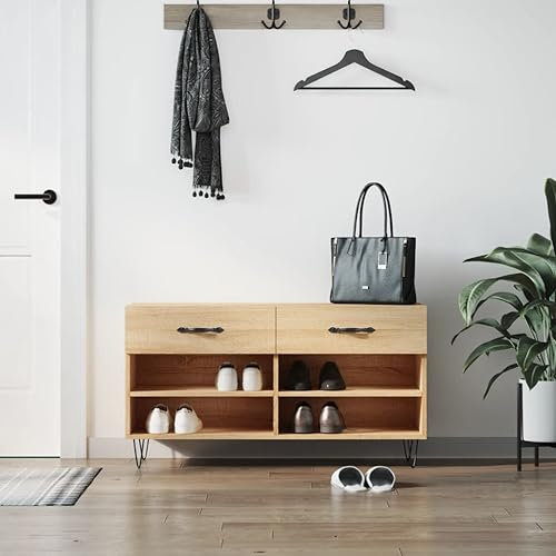 Homgoday Schuhbank Schuhregal mit Viel Stauraum Schuhaufbewahrung Schuhtruhe Schuhschrank Sitzbank mit Schuhablage für Eingang Flur Schlafzimmer Sonoma-Eiche 102x35x55 cm Holzwerkstoff