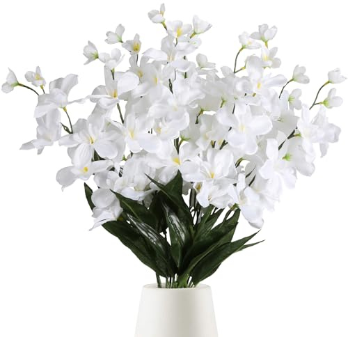Fqueelvys White Orchids Artificial Flowers 10 PCS Fake Orchid Silk Flowers 27 Faux Orchid Artificial Orchid for Wedding Dinning Home Restaurant Decoratiyon(White)