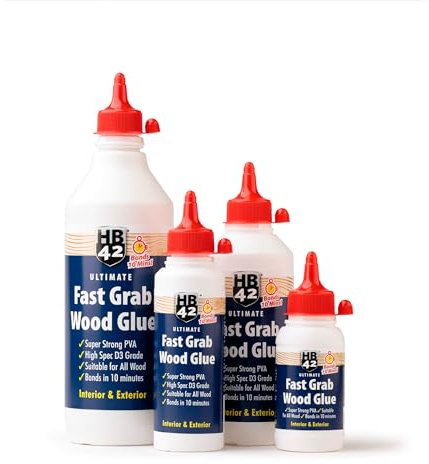 HB42 Ultimate Fast Grab Wood Glue - Fastest and Strongest Bond for Interior and Exterior Woodwork - High Spec D3 Grade - Bonds in 10 Minutes, Stronger Than Wood Itself! (1L)