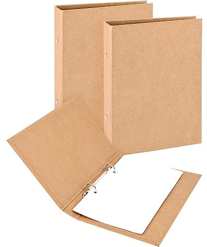 Juwacoo Lot de 2 classeurs à anneaux A5, couverture en papier kraft, classeur à anneaux DIN A5, papier kraft à 2 anneaux, dossier rechargeable pour école, bureau, 23,5 x 17,6 cm