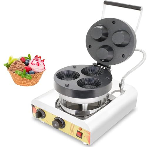 BLuvLY 3 Waffle Bowl Maker, 1600w Commercial Electric Crispy Egg Roll Maker With 0°C-300°C Adjustable Temperature, Cool Touch Handle Non-Stick Coating, For Restaurant Dessert Shop Snack Family