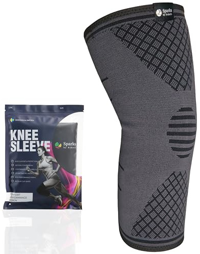 Sparks by Rebels Kniebandagen, hochwertige Knieschoner für Laufen, Sport, Wandern, Schmerzlinderung und Genesung bei Meniskusrissen und Arthrose (1 Stück, Grau L)