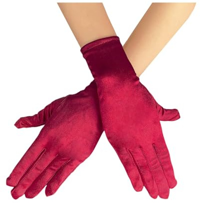 AUSUAYA Guantes cortos de satén de ópera para mujer, muñeca longitud de la boda, guante de novia para fiesta de té temática de los años 90 WG-S-G1, borgoña, Talla única