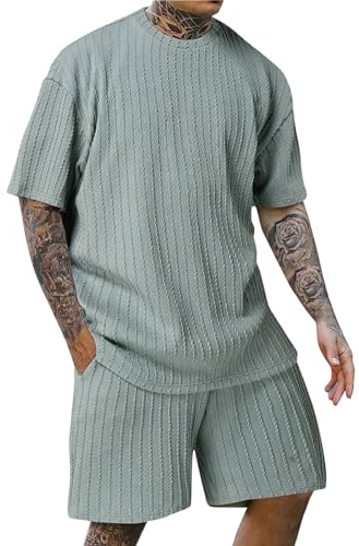 Generic Coupons Rabatt Herren Sommer Outfit Fitness Kleidung Herren Locker Passform Dunne Zweiteiler Leinen Training 2 Teiler Herren Sommer Sommer Outfit Herren(Sky,M)