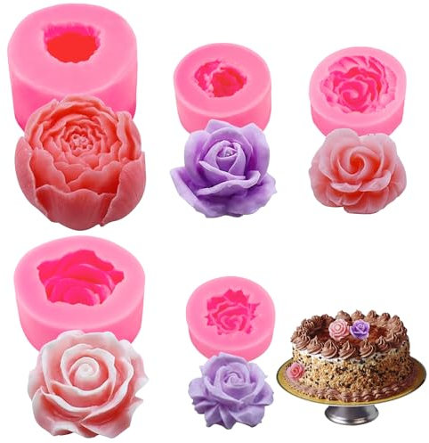 YIZWINS 5 Piezas de Molde de Silicona de Flores, Moldes para Velas, Moldes de Silicona de Flores 3D, Forma de Rosa, Moldes Velas Fondant para Hacer Jabón, Velas, Pasteles, Dulces