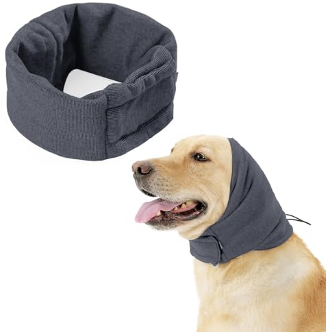 Dog Snood Ear Protectors Comfort Pet Ear Muffs Noise Protection Calming Hood Dog Neck and Ears Warmer Ear Covers for Anxiety Relief and Calming (Gray, L)