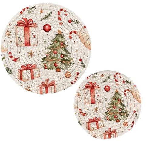 JUMBEAR Sottopentola per biscotti natalizi per pentole calde e padelle e presine, 2 pezzi, tappetini rotondi in corda di cotone, cuscinetti caldi per cucina, sottobicchieri, tovagliette, poggia