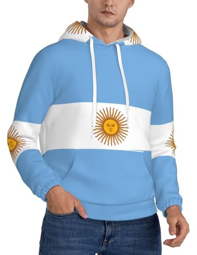 EdWal Sudadera con capucha para hombre con estampado de bandera argentina, cómoda sudadera con capucha para hombre, sudadera casual con cordón, Negro, S
