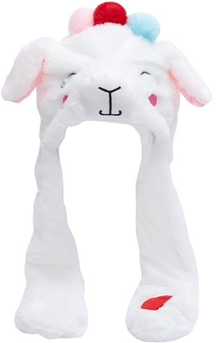 Mütze mit beweglichen Ohren Mütze mit beweglichen Ohren süße Schaf-Tiermütze mit beweglichen Ohren weiche Plüschmütze mit Pfoten für Unisex Winter Weihnachten Geburtstag Weiß