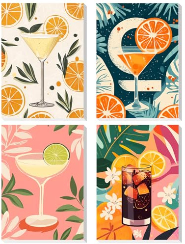 DOMROM Peinture Numero Adulte Boisson estivale, Lot de 4 Kits Peinture par Numéros avec Cadre, DIY Peinture Acrylique Coloriage Par Numero Paint by Numbers pour la Décoration de la Maison 20x30cm