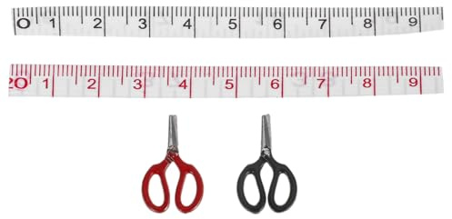 ibasenice 1 Juego Modelo Tijeras Regla medidora Mini Accesorios para muñecas Equipo Cinta de Dobladillo Ropa Cuerpo Regla para Coser casa de muñecas Modelo de Tijera pequeña Tijera aleación