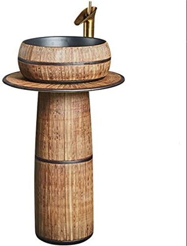 GLJTUO Pedestal Sink, Rounded Basin Pedestal Sink Ceramic Material Freestanding Bathroom Sink Pedestal washbasin for Indoor and Outdoor,2 Piece Set,with Faucet (2 Piece Set No Faucet)