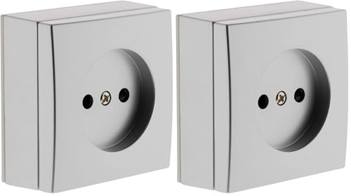 Zenitech - Prise 2P 10A Saillie Bel'Vue - Gris Chrome - Sans Vis Apparente, Compatible Moulures - Fixation Trous Oblongs, Mécanisme Désolidarisable - Normes NF et CE - Pré-Perçage Câbles