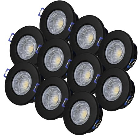 ELG Leuchten LED Einbaustrahler Schwarz 68mm 10er-Set 7,5W 2800-4000K | Dimmbar 240V, 600-650LM, IP54 ,Einbauleuchten,Deckenspots,Downlight