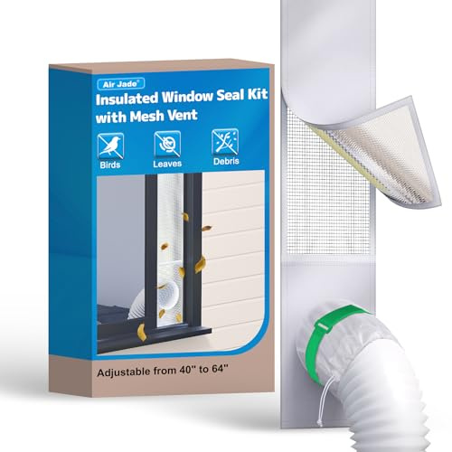 Air Jade Portable Air Conditioner Window Kit, Insulated Window Seal Kit with Mesh Vent, Adjustable AC Vent Kit from 40 to 64, Sliding Window Vent Kit with Leaf Guard, Fit 4, 5 and 5.9 Duct & Hose