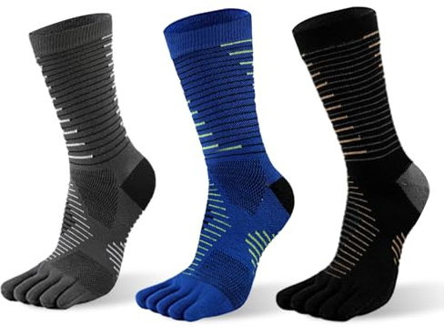 Okdance Calzini da corsa con puntale per uomo, lunghezza media, in materiale Coolmax, asciugatura rapida, calzini con dita separate per trail running, maratona, escursionismo, L