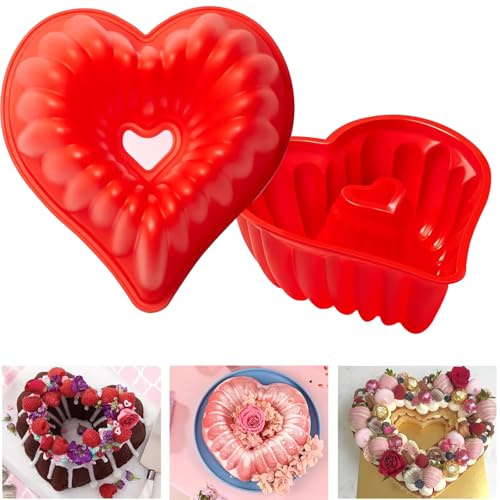 OMDBAGD 2 Pack Heart Silicone Cake Molds for Baking ，Nonstick Silicone Red Heart Shaped Fluted Cake Pan for Cheesecake Chocolate Cake Baking Kitchen Accessories for Wedding Party