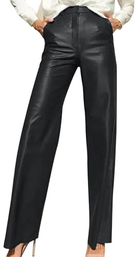 Lederhose Damen Leather Trousers Gerade Geschnittene Weitem Bein Kunstleder Lederoptik High Waist Straight Leg Lederhose Stretch Leggings Mattem Leder Slim Fit Kunstlederhose Stylish Everyday Leisure