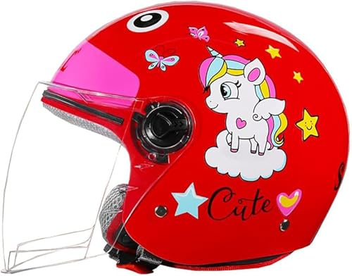 Casco Da Moto Per Bambini, Bambine,Bambini,Casco Jet Per Bambini Omologato ECE Con Visiera, Casco Da Scooter,Casco Da Scooter Per Bambini, Casco Da Ciclomotore, Casco Da Bicicletta D,49-55CM