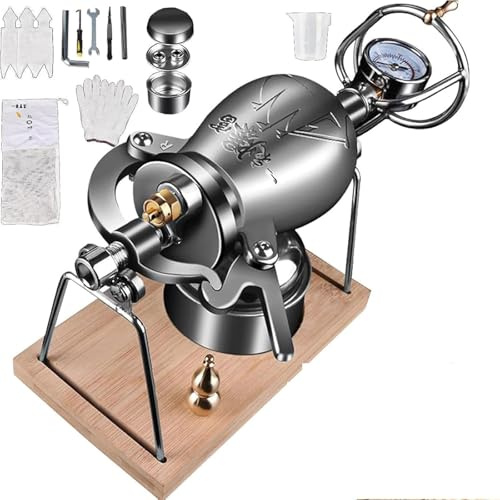 MáQuina para Hacer Palomitas de MaíZ China Vintage, de Alta PresióN, con Soporte, de Acero Inoxidable, con ManóMetro y VáLvula de Alivio de PresióN(520ML)