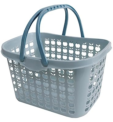 AKOOSY Cestino della Spesa Portatile in Plastica Blu Medio, Cesta Portaoggetti e Portaverdure Riutilizzabile per Cucina, Supermercato, Picnic e Uso Domestico