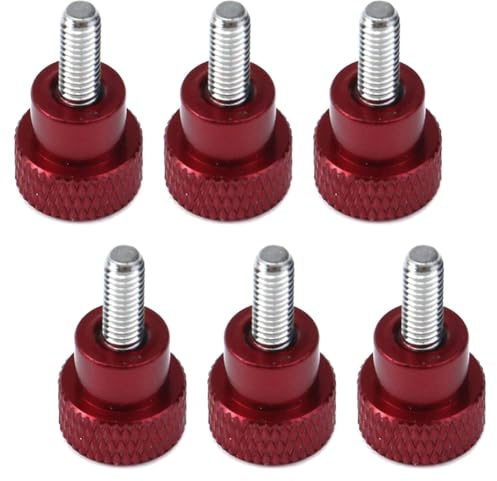 Qusedwey 6 Tornillos de Mariposa de Cabeza Alta Moleteados con Rosca X 10 mm, de Aleación de Aluminio, con Punta y Hombros Moleteados de Color Rojo
